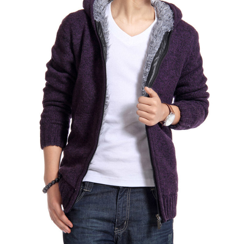 Casaco cardigan de malha slim coreano com capuz