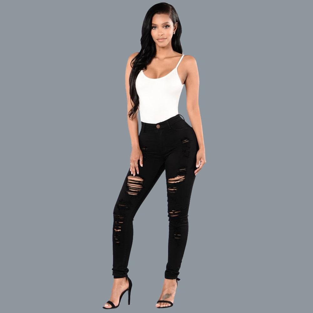 Jeans feminino slim fit multicolorido rasgado no joelho para reparo