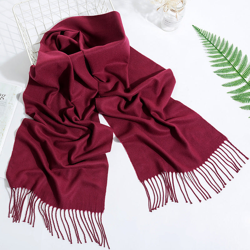 Men's And Women's Fashion Versatile Tassel Solid Color Scarf