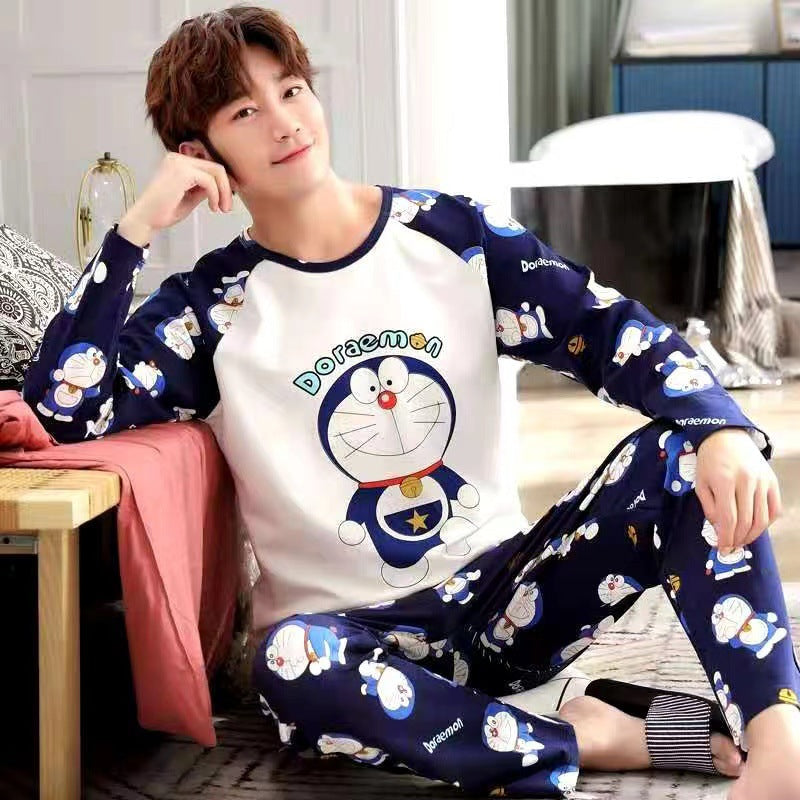 Pijamas masculinos de manga comprida, calças, primavera e outono, pijamas masculinos, outono e inverno, finos, plus size, adolescentes, uso doméstico, conjunto de duas peças