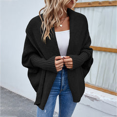 Novo suéter de malha solto cor sólida manga morcego grande lapela cardigan outono e inverno moda jaqueta para roupas femininas