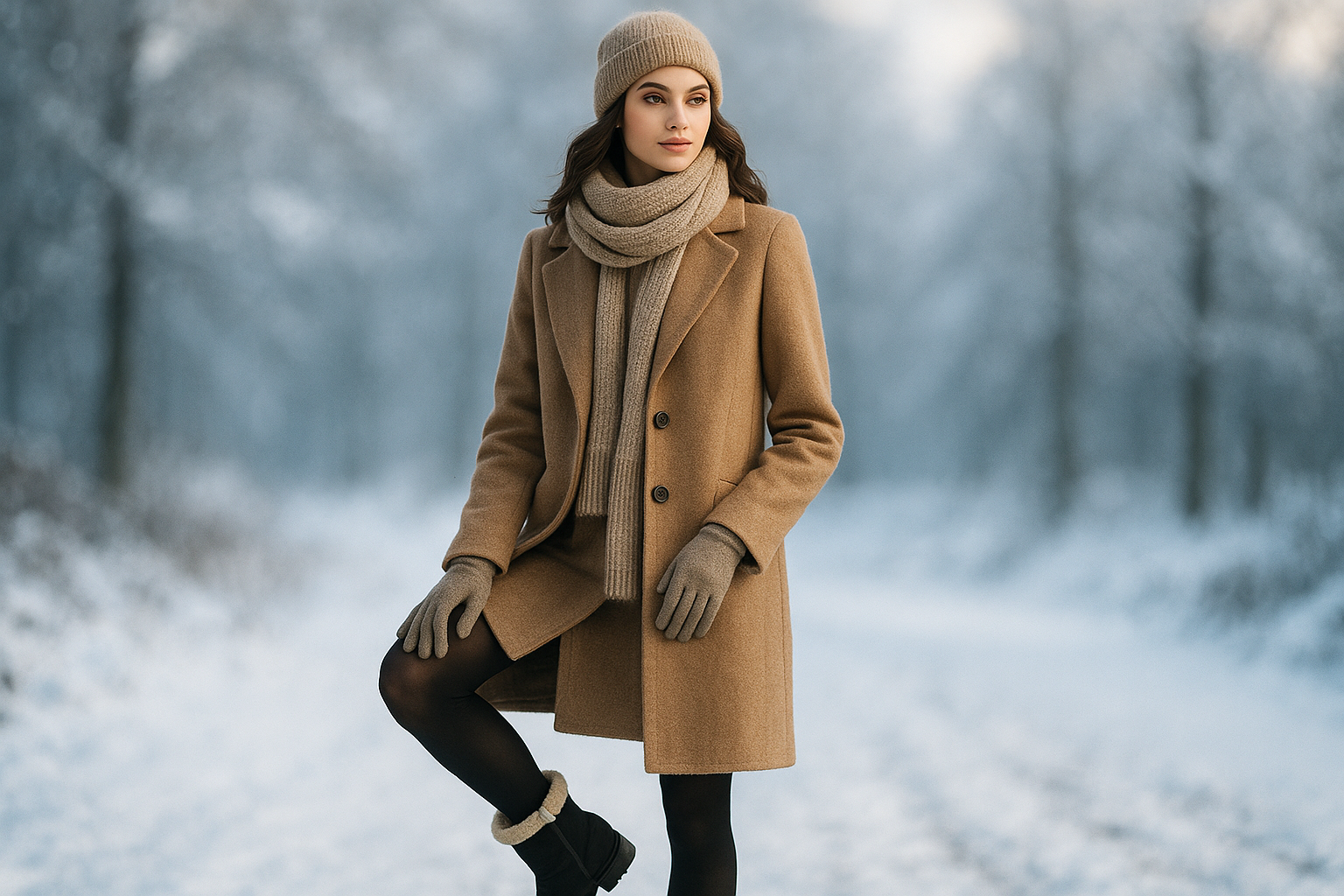 uma modelo com roupa de inverno